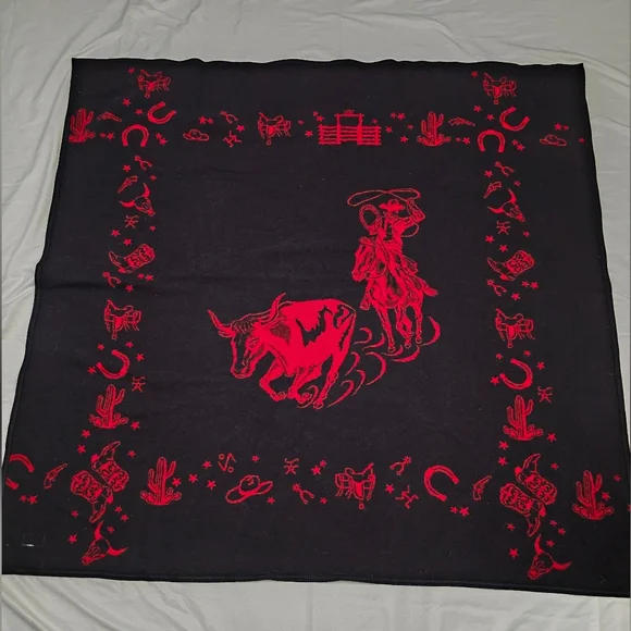 Vintage Pendleton Woolen Mill Store Cowboy Rodeo Bull Western Wool Blanket - Picture 10 of 11